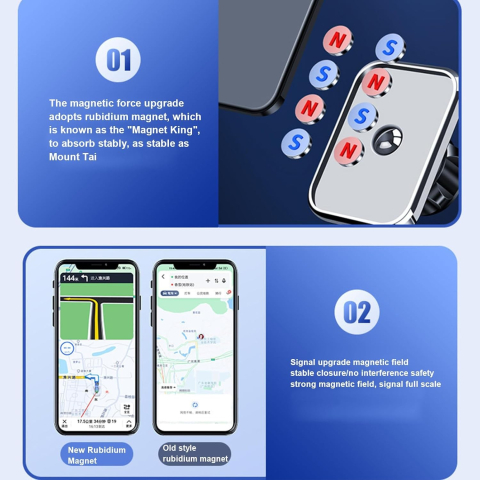 Suport Auto pentru Telefon, MagSafe, cu Magnet, Prindere Grila de Ventilatie, Detalii Fine, Rotativ 360 de Grade, Plastic Magnet Silicon, 5.1x3.9 cm, Negru Argintiu [9]