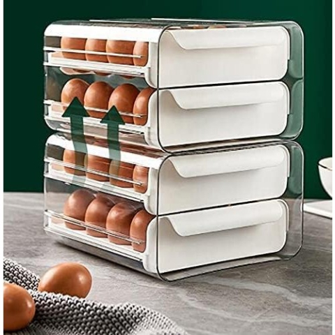 Suport pentru Oua, Strat Dublu, Capacitate 32 de Oua, 23.5x21.5 cm, din Plastic, Alb [3]