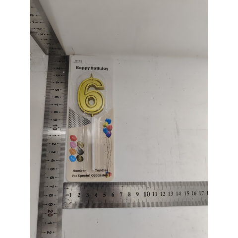 Lumanare pentru Tort Cifra 6, 4.8 cm, Aniversare, Aurie [1]