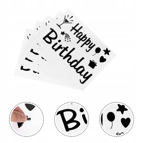 Sticker Autocolant pentru Baloane, Tematica Aniversare, Model Happy Birthday, 29x21 cm, Negru [3]