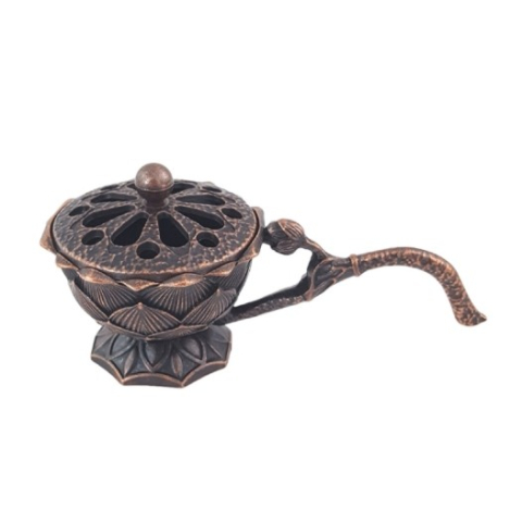 Articole pentru Casa si Curatenie - Suport de Tamaiat, din Aliaj de Zinc, Model Lotus, Ignifug, 9.7 x 4.8 x 4.7 cm, Cupru