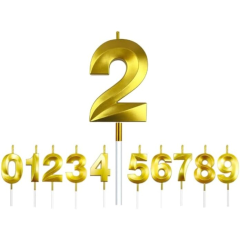 Lumanare Cifra 2, Model Diamond, 5 x 3.4 cm, Auriu [5]