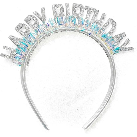 Coronita Decorativa pentru Petreceri, Tema Aniversare, Model Happy Birthday, Marime Universala, Argintiu [4]