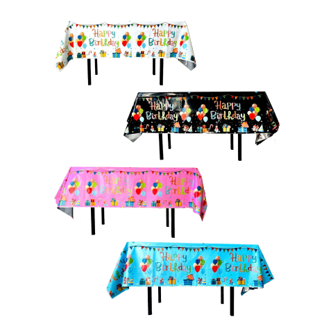 Fata de Masa, din Folie, Imprimeu Happy Birthday cu Baloane, 137 x 274 cm, Alb [2]