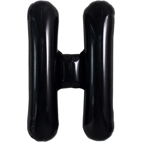 Litere - Balon Folie Metalizata Litera H, 40 cm, Umflati cu Heliu sau Aer, Ambalaj Individual, Pai inclus, Negru