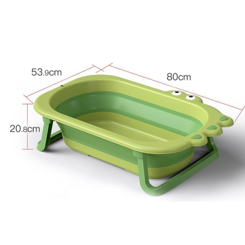 Cada Pliabila pentru Baie, din PP+TPR, pentru Copii 0-6 Ani, Model Crocodil, Dop de Scurgere, 80x54x21 cm, Verde [2]