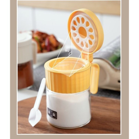 Recipient Condimente, din Stilca, 180 ml, cu Maner si Lingurita, 10.6 x 7 x 7 cm, Capac Mat, Galben [3]