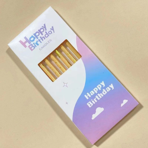 Set 6 Lumanari Lungi, din Parafina, 10 x 0.5 cm, Happy Birthday, Bej [1]