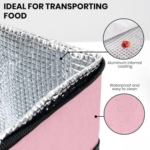 Geanta Termica pentru Pranz, Compartimente Telefon si Tacamuri, Multifunctionala, Impermeabila, 24x18x21 cm, Roz [5]