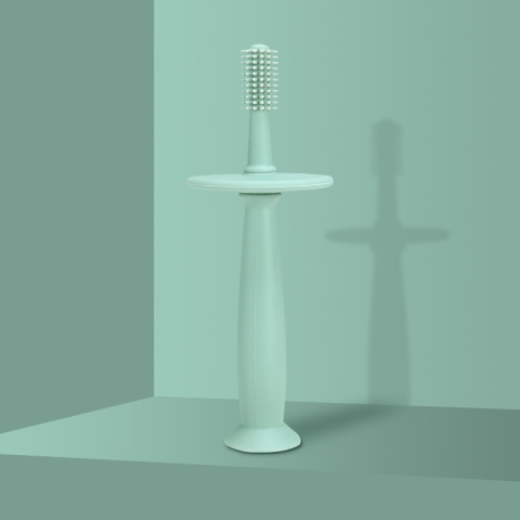 Periuta de Dinti din Silicon pentru Bebelusi, fara BPA, 360 Grade, Bariera Anti-Inghitire, Maner Ergonomic, 12.5 x 15 cm, Turcoaz [2]