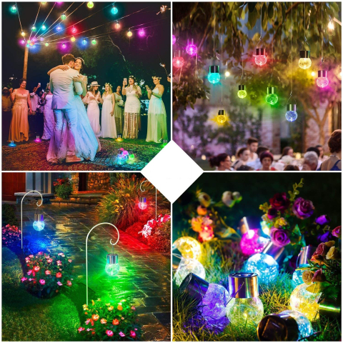 Lampa Solara LED, Tip Candelabru Mic, Cu Bila Din Sticla Crapata, Exterioara, Impermeabila, Iluminare 6-12 H, Multicolor [3]
