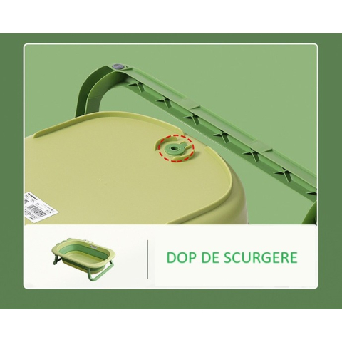 Cada Pliabila pentru Baie, din PP+TPR, pentru Copii 0-6 Ani, Model Crocodil, Dop de Scurgere, 80x54x21 cm, Verde [3]
