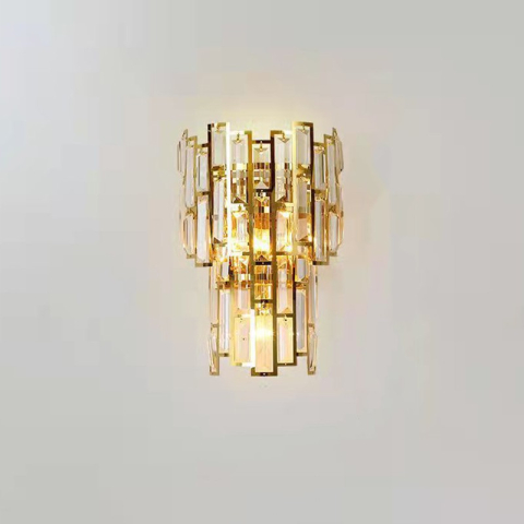 Lampi de veghe - Lampa de Perete in Interior, Lampa de Lux pentru Decor de Interior, Corp de Iluminat Tip aplica, din Inox Auriu si Cristal, Lumina Calda Rece Neutra, 39x24 cm, Ideal pentru Camere Mici si Medii, Auriu