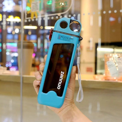 Sticla de Apa pentru Sport, 350 ml, cu Pai si Capac, 23x7x4.4 cm, Buton de Blocare, din PC, Bleu [3]