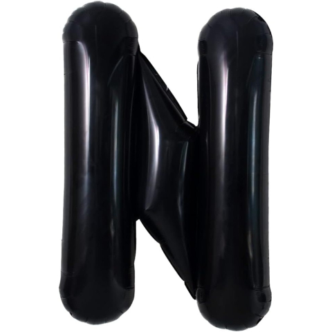Balon Folie Metalizata Litera N, 40 cm, Umflati cu Heliu sau Aer, Ambalaj Individual, Pai inclus, Negru [4]