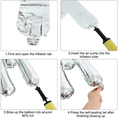 Set Baloane din Folie Metalizata, Model Just Married, Litere de 40 cm, Baloane Party, Ambalaj Individual, Pai, Ata si Adeziv Incluse, Umflare cu Aer sau Heliu, Argintiu [5]