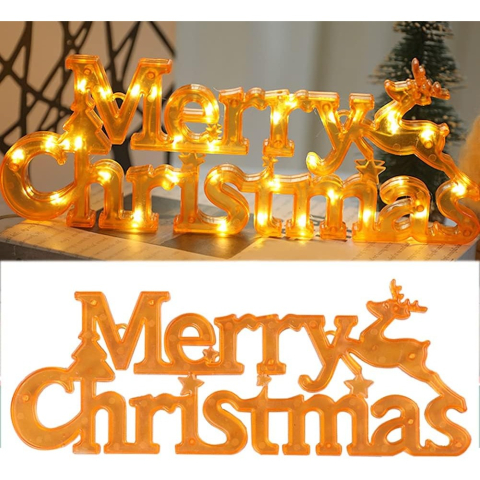 Instalatie LED de Craciun, Litere 3D, Merry Christmas, Lumina Calda, 27.5 x 10.5 x 1.4 cm, Galben [3]