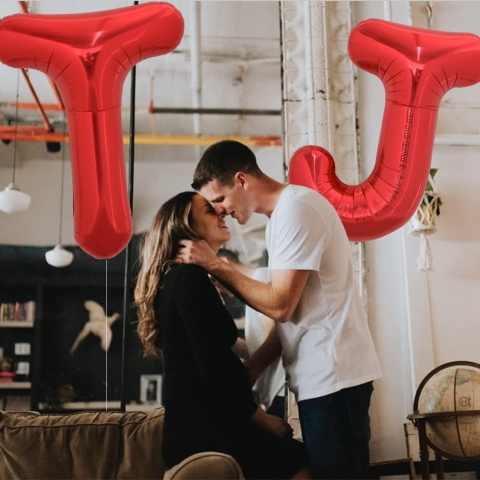 Balon Folie Metalizata Litera J, 40 cm, Umflati cu Heliu sau Aer, Ambalaj Individual, Pai inclus, Rosu [3]