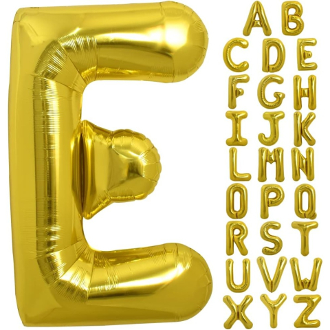 Balon Folie Metalizata Litera E, 80 cm, Umflati cu Heliu sau Aer, Ambalaj Individual, Pai inclus, Auriu [11]