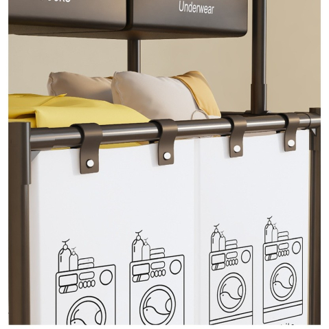 Cos de Rufe, cu 2 Etaje, 2 Cosuri, Cadru de Otel Inoxidabil, 97x44x31 cm, Negru [4]