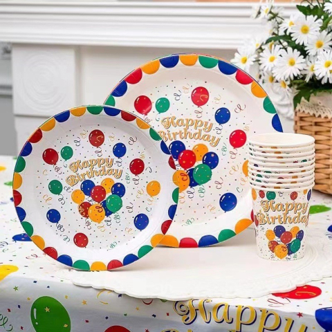 Set 10 Farfurii de Unica Folosinta, din Carton, 18 cm, Model Happy Birthday, Multicolor [5]
