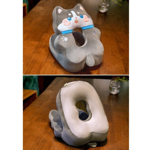 Perna din Spuma, pentru Birou, Calatorii, Model Husky, Lavabila, Umplutura de Bumbac, Spatiu Cap in Forma de 8, 30x35x30 cm, Gri [3]