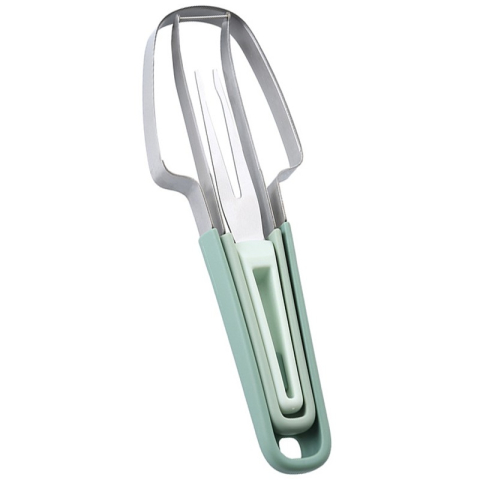 Articole pentru Bucatarie - Taietor Decojitor pentru Pepene, pentru Legume si Fructe, Multifunctional, Set din 3 Parti, Otel Inoxidabil si Plastic PP, 22.5 x 7 cm Verde