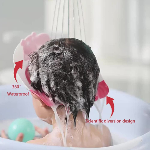 Viziera de Protectie Baie Pentru Copii, Fippy, Model Hipopotam, Dimensiune ajustabila, Durabil, Usor de curatat, Impotriva Samponului, pentru Ochi si Urechi, TPE+PP, 22x21 cm, Rosu [3]