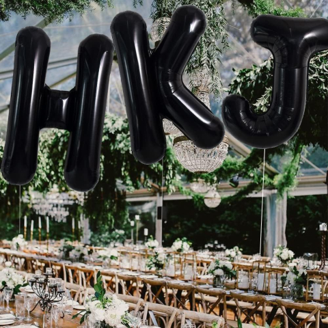 Balon Folie Metalizata Litera J, 40 cm, Umflati cu Heliu sau Aer, Ambalaj Individual, Pai inclus, Negru [2]