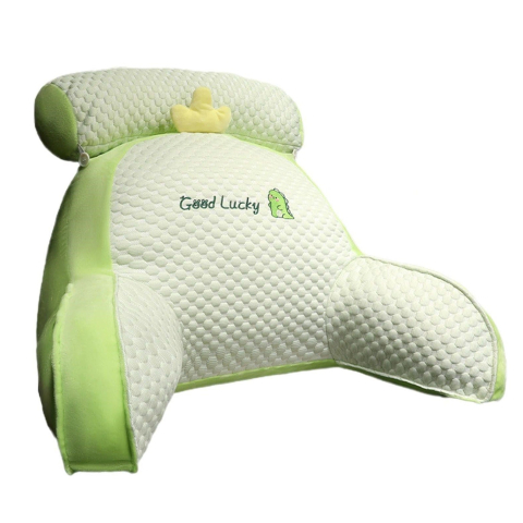 Perne Voiaj, Paturi si Textile - Perna Multifunctionala, Spatar pentru Pat, Protectie Lombara, Marime Medie, 60 x 40 cm, din Plus, Model Dinozaur, Verde