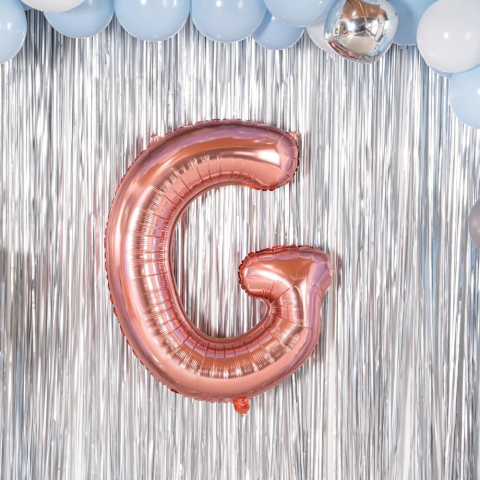 Balon Folie Metalizata Litera G, 80 cm, Umflati cu Heliu sau Aer, Ambalaj Individual, Pai inclus, Rose Gold [6]