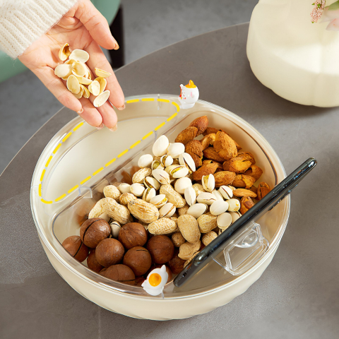 Bol cu Doua Straturi, pentru Fructe, Legume, Snacks, cu Strat de Scurgere a Apei, Suport pentru Telefonul Mobil, 22.4x9 cm, Crem [2]