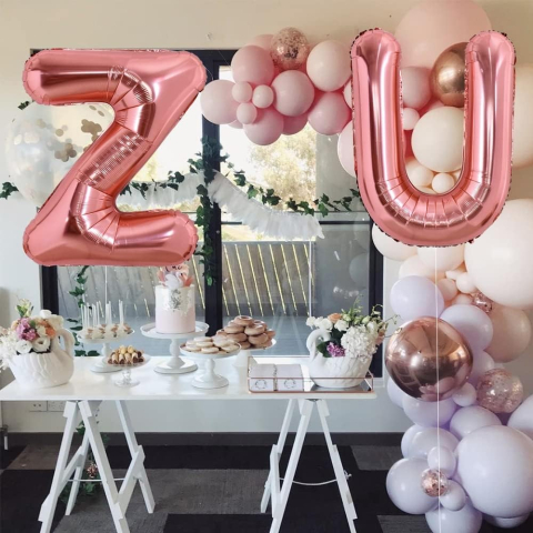 Balon Folie Metalizata Litera U, 100 cm, Umflati cu Heliu sau Aer, Ambalaj Individual, Pai inclus, Rose Gold [1]