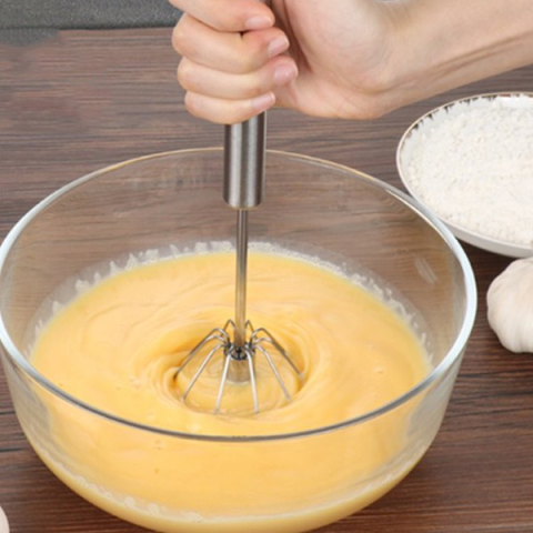 Mixer Manual, pentru Oua Smantana Frisca Aluat, Maner Otel Inoxidabil, Usor de Utilizat si Depozitat, 33 x 7 cm Argintiu [4]