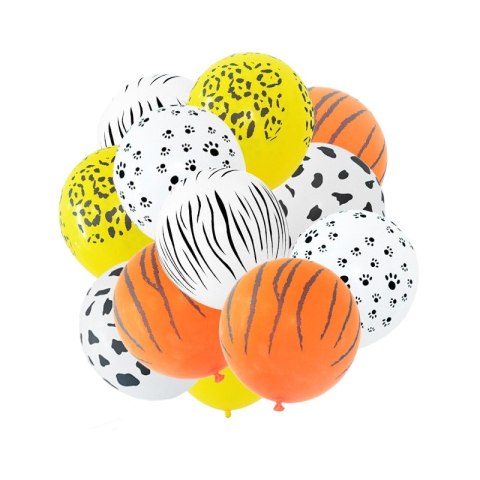 Articole Petrecere - Set 10 Baloane din Latex, Model Party Animal Print, 3x Portocaliu, 3x Galben, 4x Alb, 23 cm, 1.4g