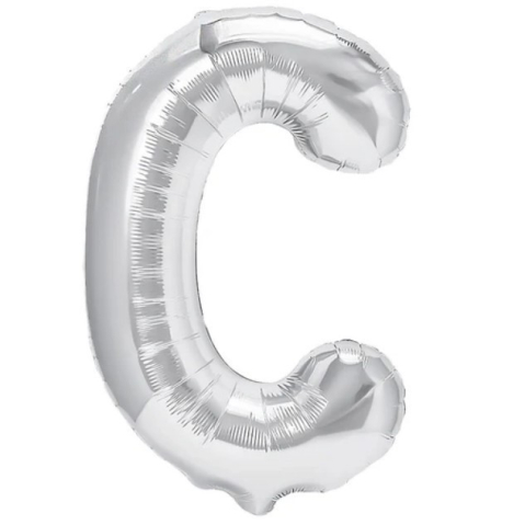 Litere - Balon Folie Metalizata Litera C, 80 cm, Umflati cu Heliu sau Aer, Ambalaj Individual, Pai inclus, Argintiu