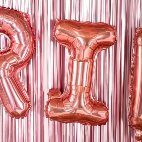 Balon Folie Metalizata Litera I, 40 cm, Umflati cu Heliu sau Aer, Ambalaj Individual, Pai inclus, Rose Gold [5]