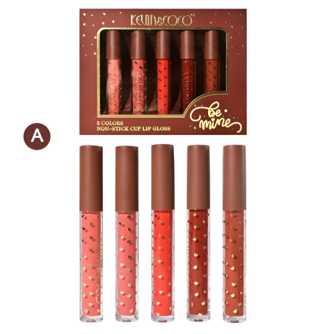 Palete Farduri si Truse Make-Up - Set Rujuri de Buze, KEVIN &amp;amp; COCO, Be Mine 5 Culori, 14.4 x 10.9 x 2.5 cm, Roz/Rosu, Varianta A