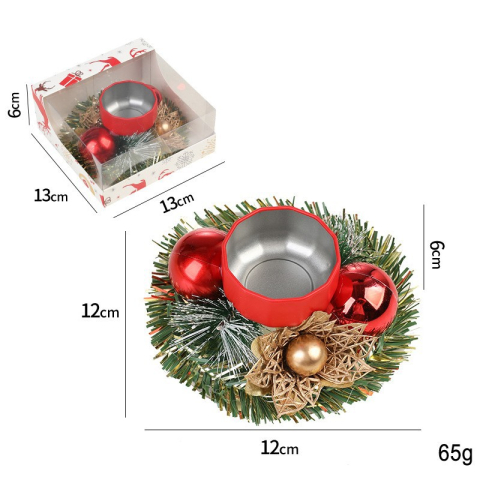 Suport pentru Lumanare de Craciun, Model Cupa cu 2 Globutele Rosii, Sfesnic de Tip Ghirlanda, Decoratiune pe Masa de Craciun, 12 x 12 x 6 cm, Rosu [1]