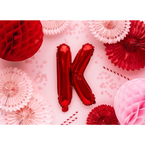 Balon Folie Metalizata Litera K, 40 cm, Umflati cu Heliu sau Aer, Ambalaj Individual, Pai inclus, Rosu [1]