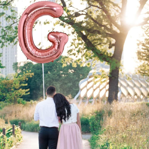 Balon Folie Metalizata Litera G, 80 cm, Umflati cu Heliu sau Aer, Ambalaj Individual, Pai inclus, Rose Gold [2]