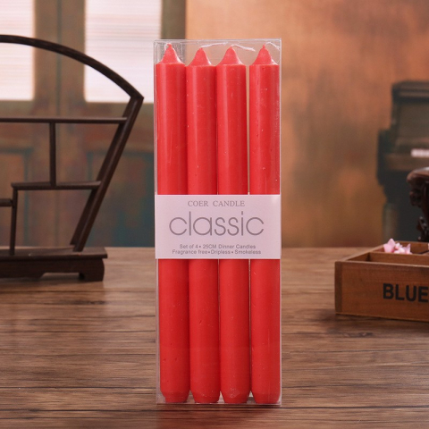 Set 4 Lumanari, pentru Suport de Masa, Fara Miros si Fum, din Parafina, 2.2 x 25 cm, Rosu [1]
