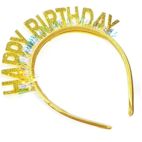 Coronita Decorativa pentru Petreceri, Tema Aniversare, Model Happy Birthday, Marime Universala, Auriu [1]