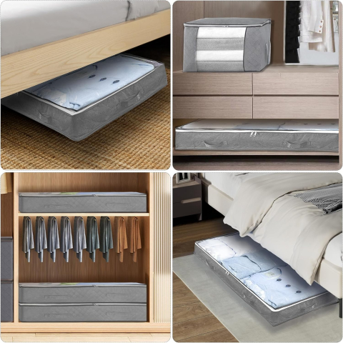 Husa de Depozitare, Intrebuintare Multipla, Pliabila, cu Fermoar Bidirectional si Fereastra Deasupra Transparenta, Manere Laterale, Lavabila, 65x45x15 cm, Gri [6]