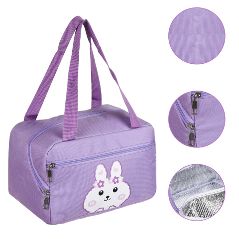 Geanta Termo-Izolanta, Compartimente Telefon si Tacamuri, Multifunctionala, Impermeabila, 30x21x20 cm, Design Iepuras, Mov [2]