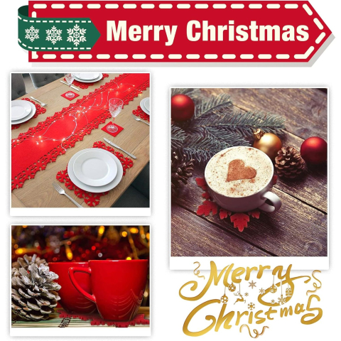 Set 12 Servete pentru Masa si Suporturi de Pahare/Tacamuri, 4 Servete 25x35 cm, 4 Suporturi de 13x15 cm, 4 Suporturi de 9.3x10.5 cm, Verde-Rosu [3]