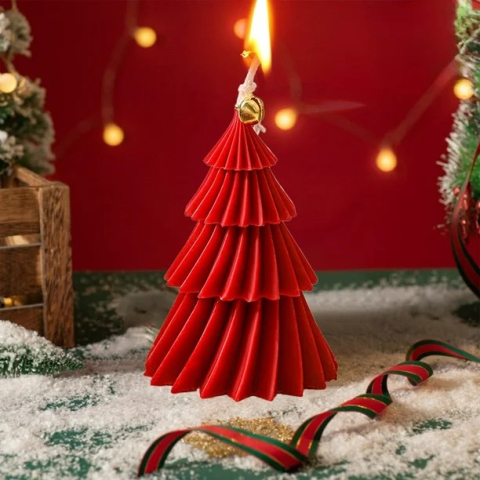 Lumanare de Craciun Parfumata, Lumanare Rotativa cu Aromaterapie, Model Brad de Craciun forma Lunga, din Ceara de Soia, 11 x 8 x 8 cm, Rosu [4]