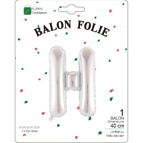 Balon Folie Metalizata Litera H, 40 cm, Umflati cu Heliu sau Aer, Ambalaj Individual, Pai inclus, Argintiu [1]