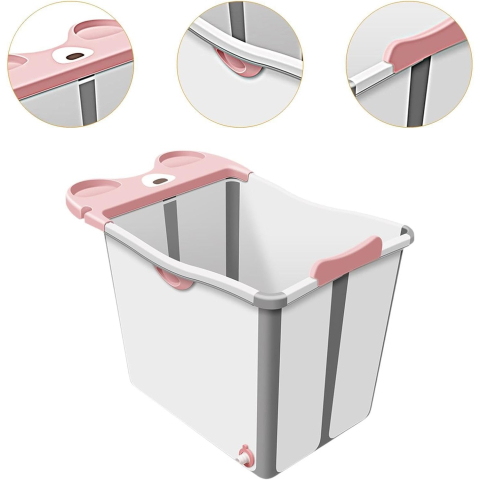 Cada Pliabila pentru Baie, din PP+TPE, pentru Copii +6 Luni, Model Ursulet, Scaun de Interior, Detasabil, 82 x 50 x 54 cm, Roz [4]