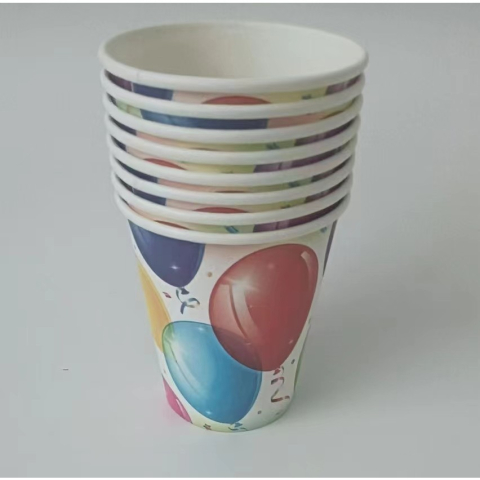 Set 10 Pahare, Imprimeu cu Baloane, din Carton, 250 ml, 7.5 x 8.5 x 5.2 cm, Multicolor [2]